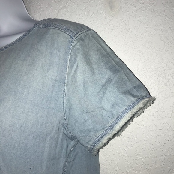 Calvin Klein Tie Side Distress Chambray Top XS - Picture 3 of 7